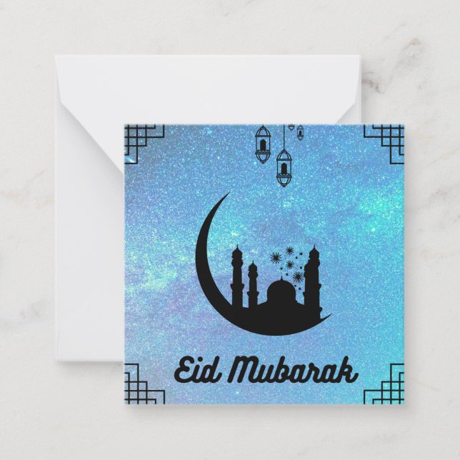Aïd Moubarak Bleu Voie Lactée en Noir Carte Note T (Devant)