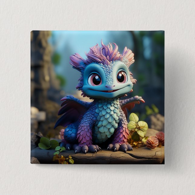 Aiden, a Whimsical Dragon  2 Inch Square Button (Front)