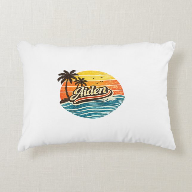Aiden Retro Sunset Name Design Accent Pillow (Front)