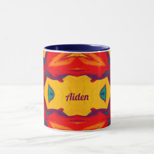 AIDEN ~ Zany Pattern ~ Red Blue Yellow and Orange Mug