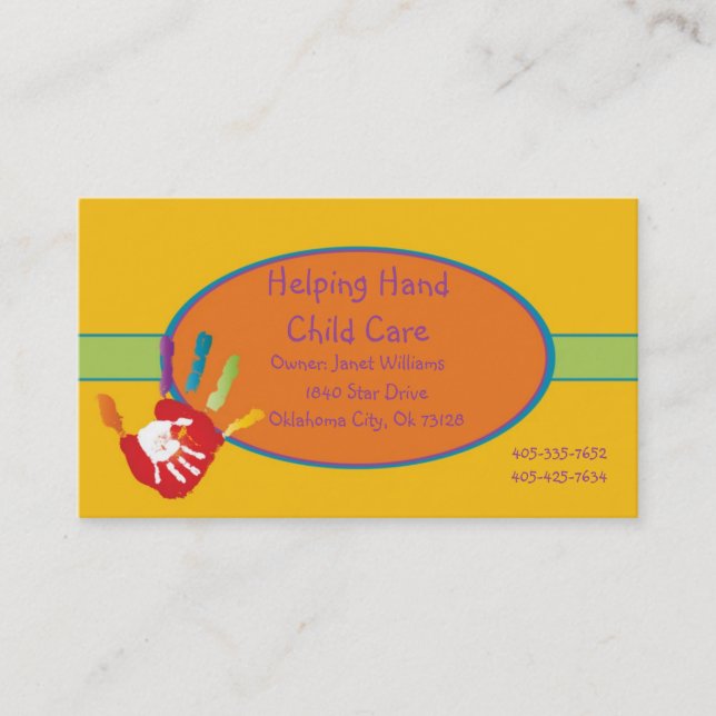 Aider le Carte de visite de la garde d'enfants (Devant)