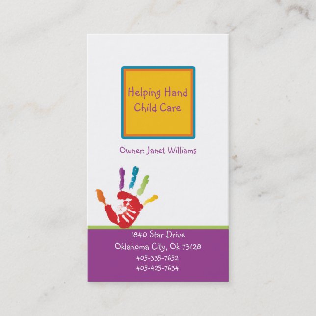 Aider le Carte de visite de la garde d'enfants (Devant)
