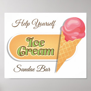 Aidez-vous Crème glacée Sundae Bar Poster Signe