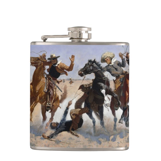 Aiding a Comrade Remington Fine Art Hip Flask (Front)