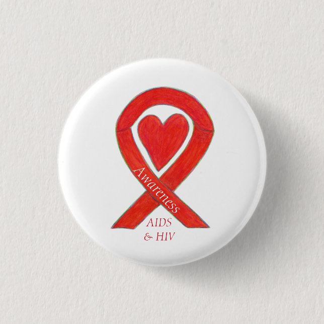 AIDS and HIV Awareness Heart Ribbon Customized Pin (Front)