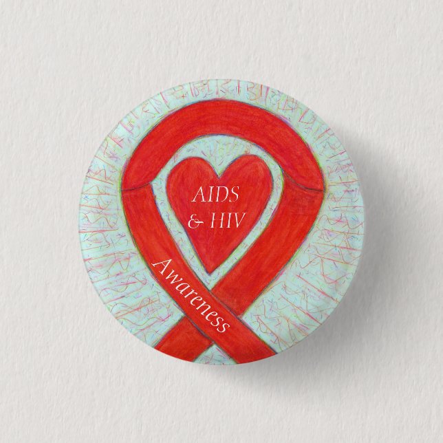 AIDS and HIV Awareness Heart Ribbon Customized Pin (Front)
