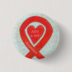 AIDS and HIV Awareness Heart Ribbon Customized Pin