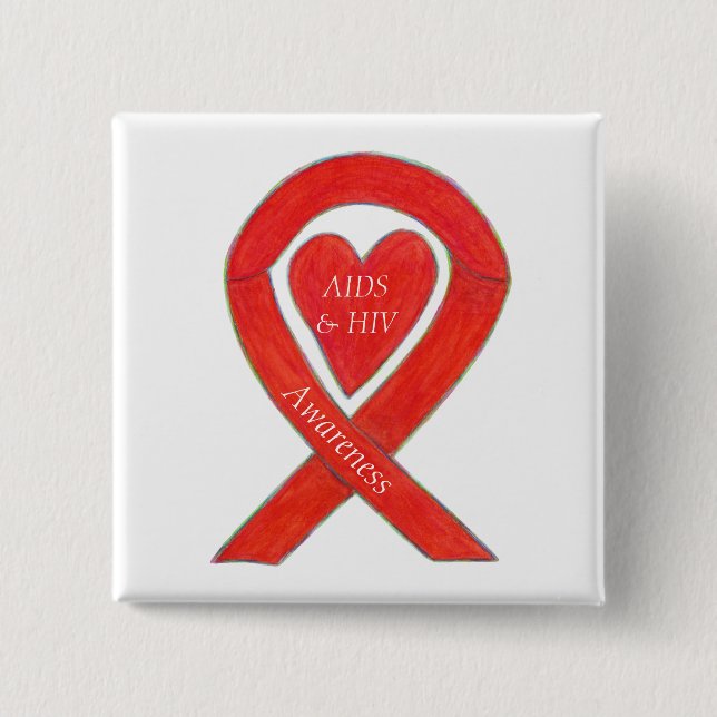 AIDS and HIV Awareness Heart Ribbon Customized Pin (Front)