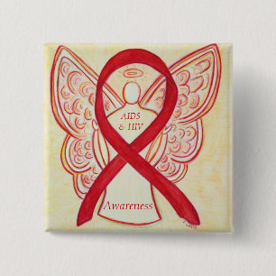AIDS and HIV Awareness Ribbon Angel Customized Pin