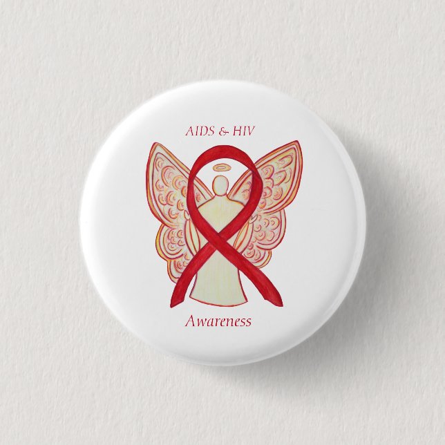 AIDS and HIV Awareness Ribbon Angel Customized Pin (Front)