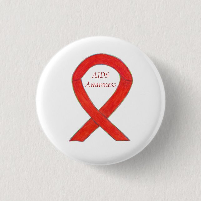 AIDS Awareness Ribbon Custom Art Pin (Front)