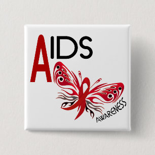 AIDS / HIV Butterfly 3 Awareness 2 Inch Square Button