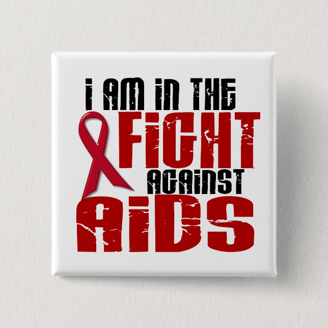 AIDS HIV In The Fight 1 2 Inch Square Button (Front)