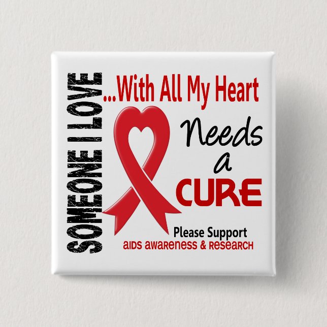 AIDS Needs A Cure 3 2 Inch Square Button (Front)