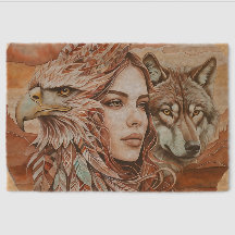 Aigle - Femme - Loup - aquarelle art 1 - Amusants