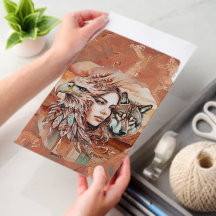 Aigle - Femme - Loup - art à l'aquarelle 1 - Fan F