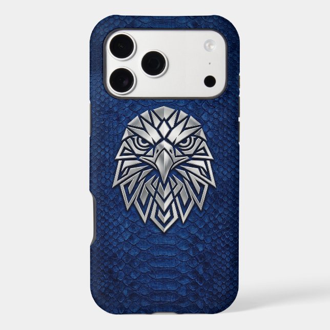 Aigle Géométrique Chrome Argent iPhone Python Bleu (Verso)
