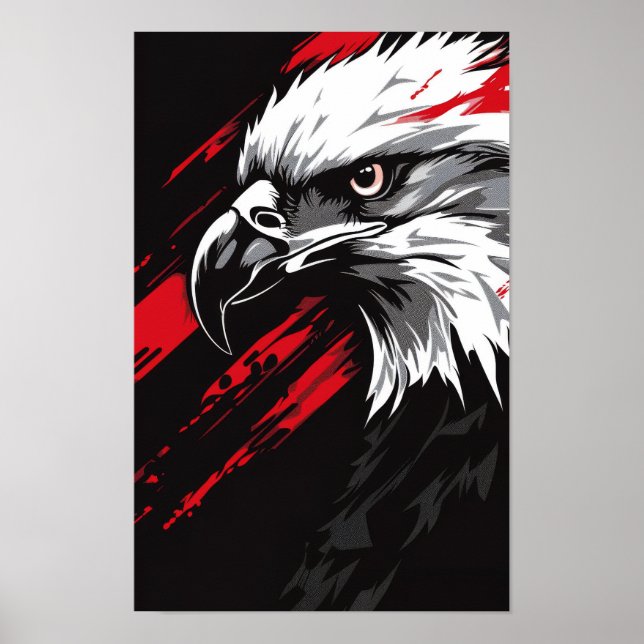 Aigle noir, rouge et blanc - affiche de style comi (Devant)