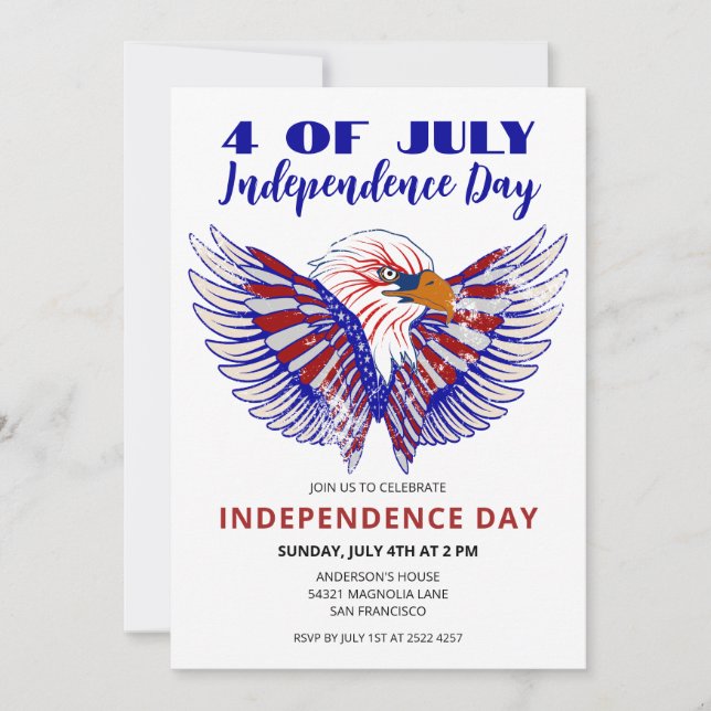 Aigle patriotique 4 juillet invitations (Devant)