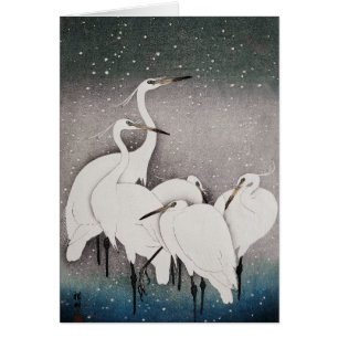 Aigrettes japonaises Grues Oiseau Hiver Neige Art