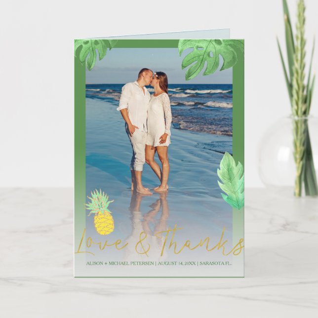 Aiguille tropicale mariage vert merci photo (Devant)