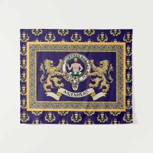 Aikenhead Clan Badge Personalized Blue Tapestry