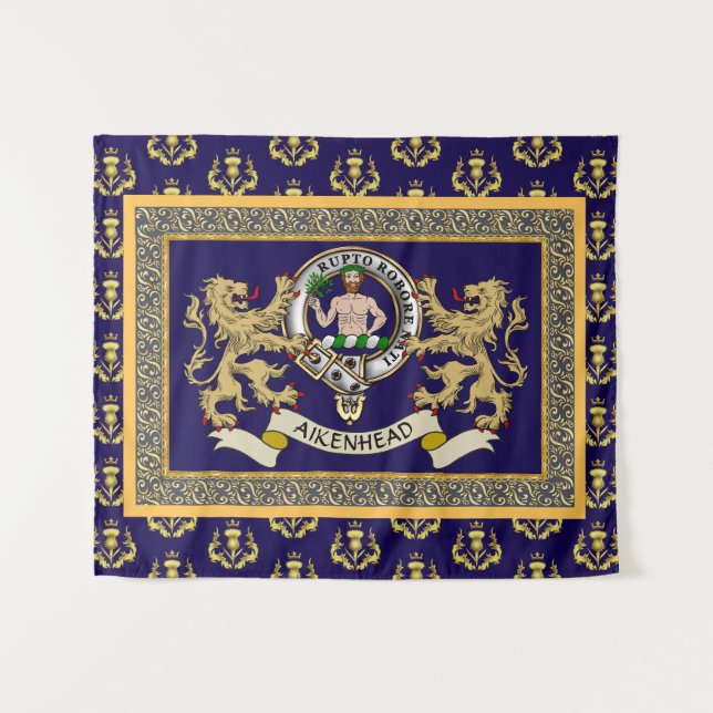 Aikenhead Clan Badge Personalized Blue Tapestry (Front (Horizontal))