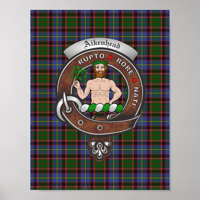 Aikenhead Clan Badge & Tartan 8.5x11 Poster (Front)