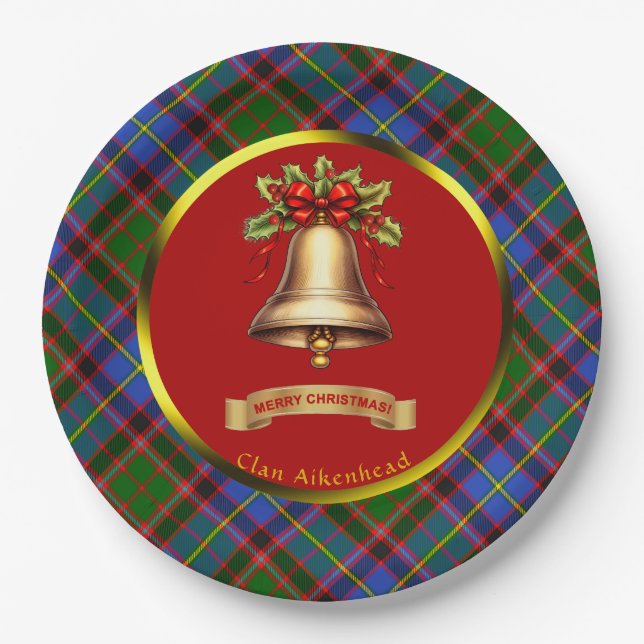 Aikenhead Tartan Personalized Christmas Paper Plate (Front)