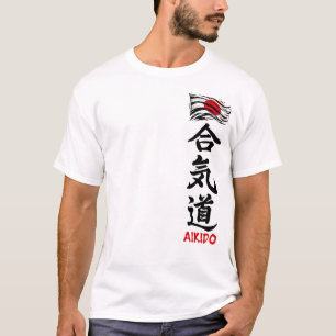 Aikido Kanji T-Shirt With Japanese Flag