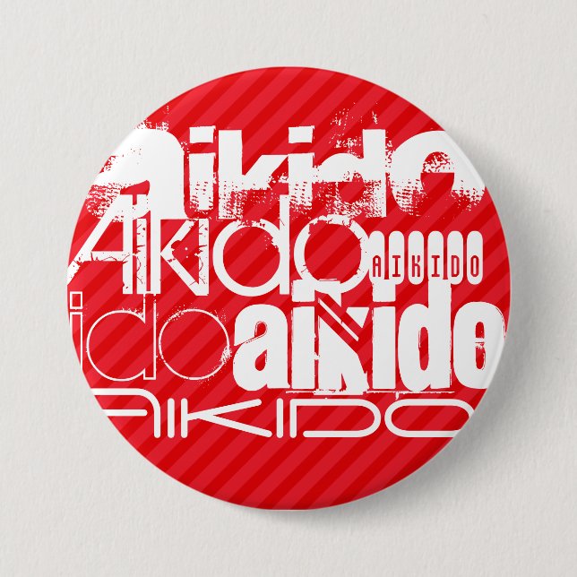 Aikido; Scarlet Red Stripes 3 Inch Round Button (Front)
