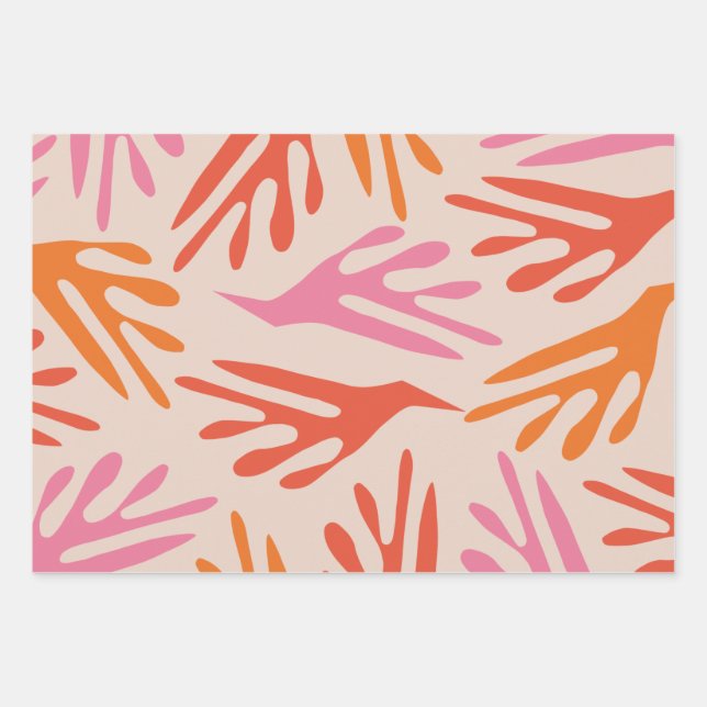 Ailanthus Modern Boho Abstract Pattern Pink Orange Wrapping Paper Sheet (Front)