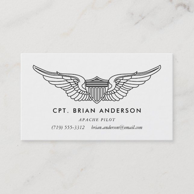 Ailes du pilote Carte de visite d'aviation de l'ar (Devant)