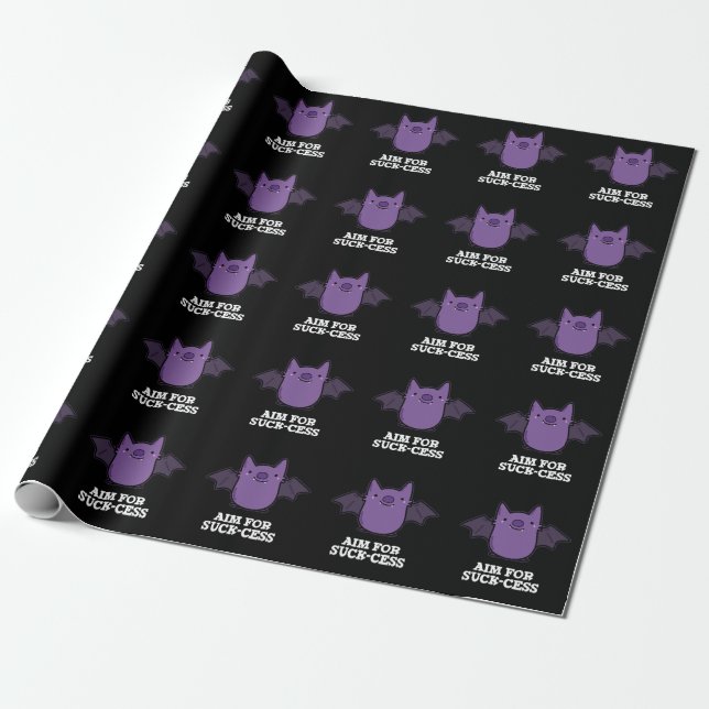 Aim For Suck-cess Funny Positive Bat Pun  Wrapping Paper (Unrolled)