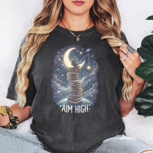 Aim High Book Lover Space Fishing T-Shirt