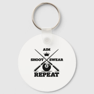 Aim Shoot Swear Repeat Funny Pool Billiards And Sn Keychain