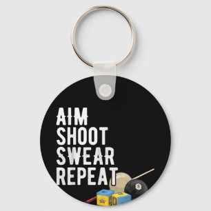Aim Shoot Swear Repeat Pool 8-Ball Billiard Funny Keychain