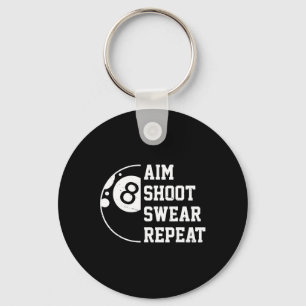 Aim Shoot Swear Repeat Pool Billiard Snooker Chalk Keychain