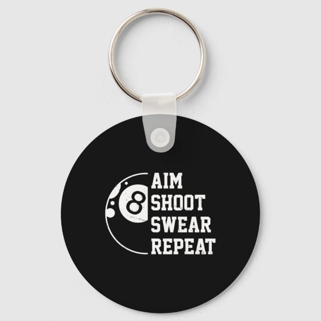 Aim Shoot Swear Repeat Pool Billiard Snooker Chalk Keychain (Front)