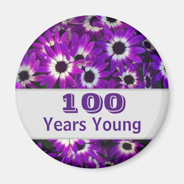 Aimant 100 Ans Jeune Fleur violette Photo Vivid Floral (Devant)