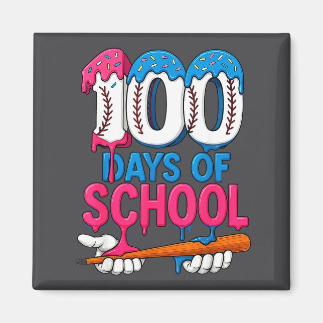 Aimant 100 Days Of School Baseball Drip Bat 100th Day Of  (Devant)
