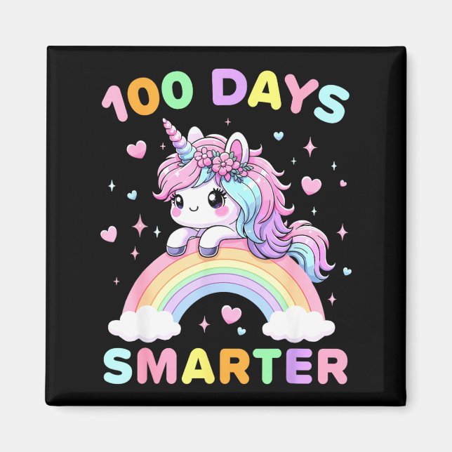 Aimant 100 Days Smarter Unicorrn 100th Day Of School Kids (Devant)