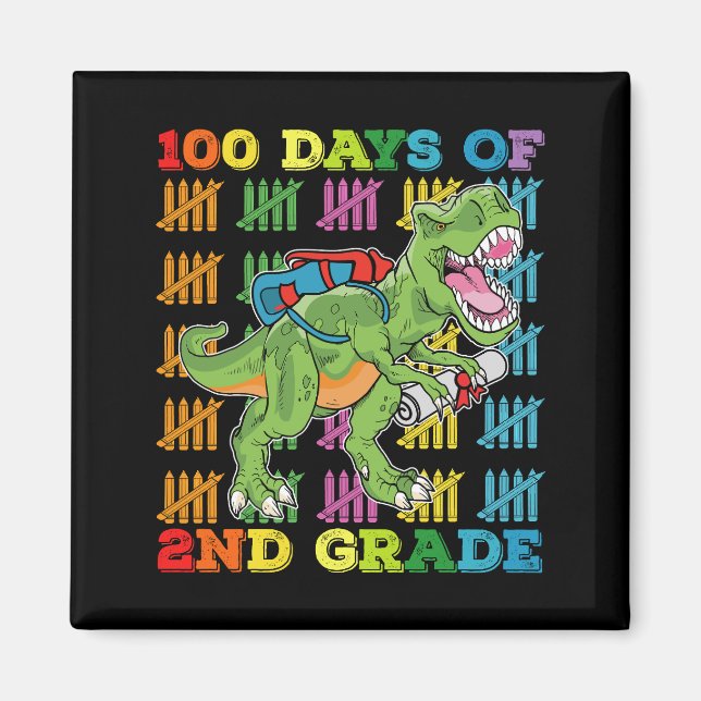 Aimant 100 Jours De 2E Année T Rex Dinosaur School (Devant)