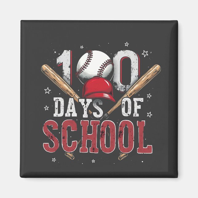 Aimant 100 Jours de baseball scolaire Amateurs de sport (Devant)