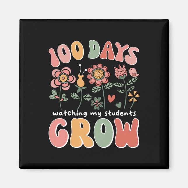 Aimant 100 Jours De Croissance Des Fleurs De Boho Enseign (Devant)