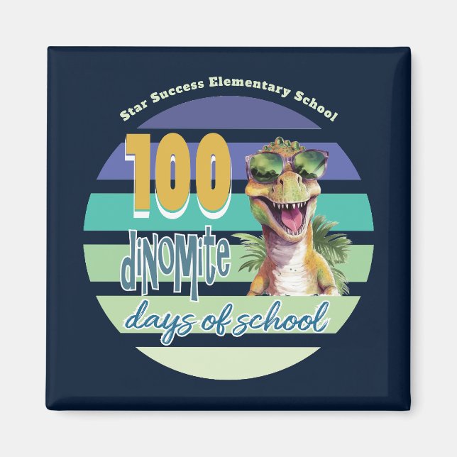 Aimant 100 Jours de Dinosaure de l'école Monogrammé (Devant)