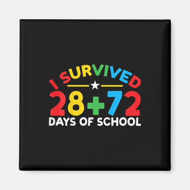 Aimant 100 Jours D'École J'Ai Survécu 28 + 72 Jours De Sc (Devant)