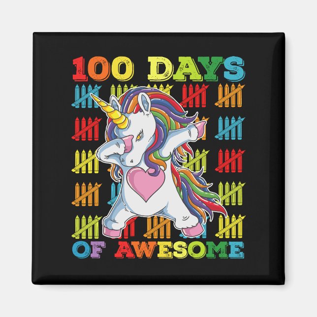 Aimant 100 Jours D'Une Impressionnante Unicorne 100ème Jo (Devant)
