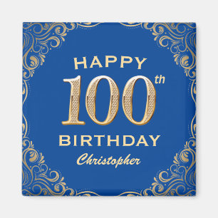 Aimant 100e anniversaire Parties scintillant bleue et or 