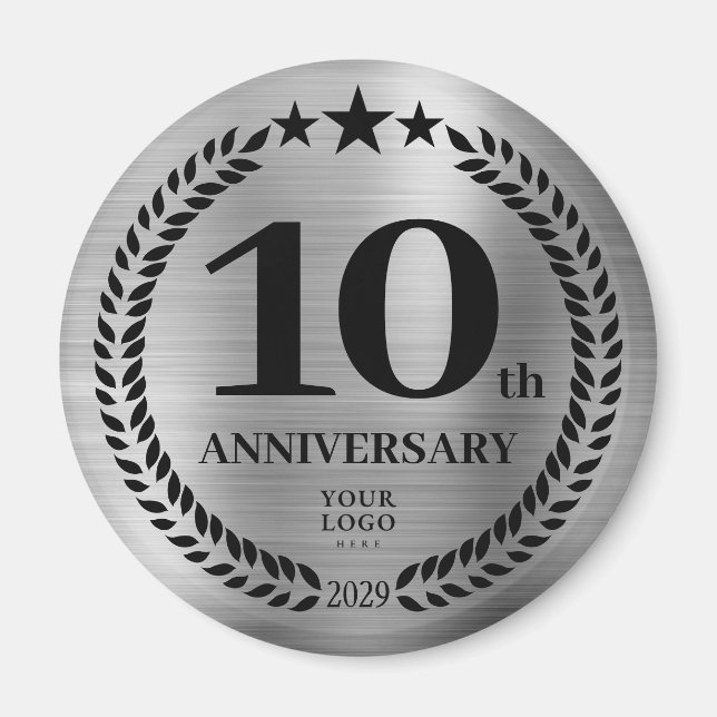 Aimant 10e anniversaire d'entreprise en argent (Devant)